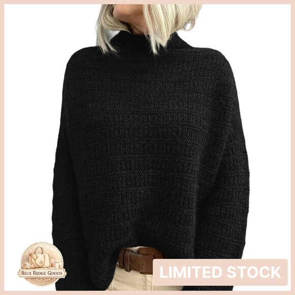 Oversized Mock Neck Chunky Knit Sweater Cozy Winter Pullover Minimal Chic